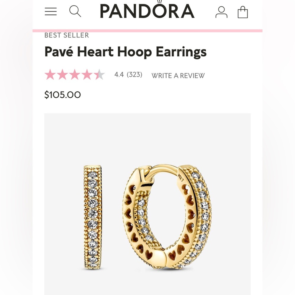 PANDORA PAVE HEART HOOP EARRINGS